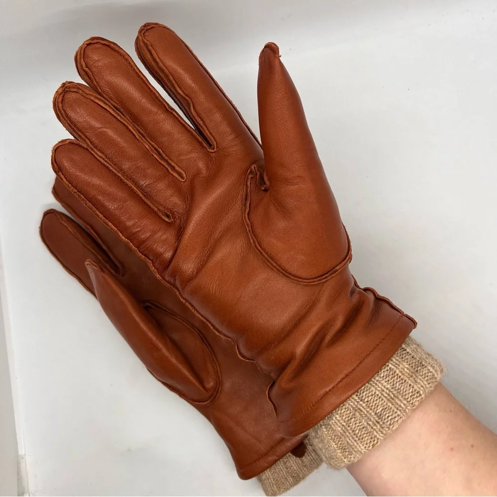 Auclair Leather Gloves M Medium Brown Wool Lined Winter Warm